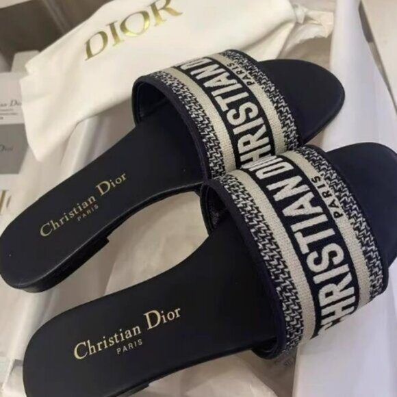 DIOR Dway Slide Deep Blue Embroidered Cotton - Picture 1 of 7